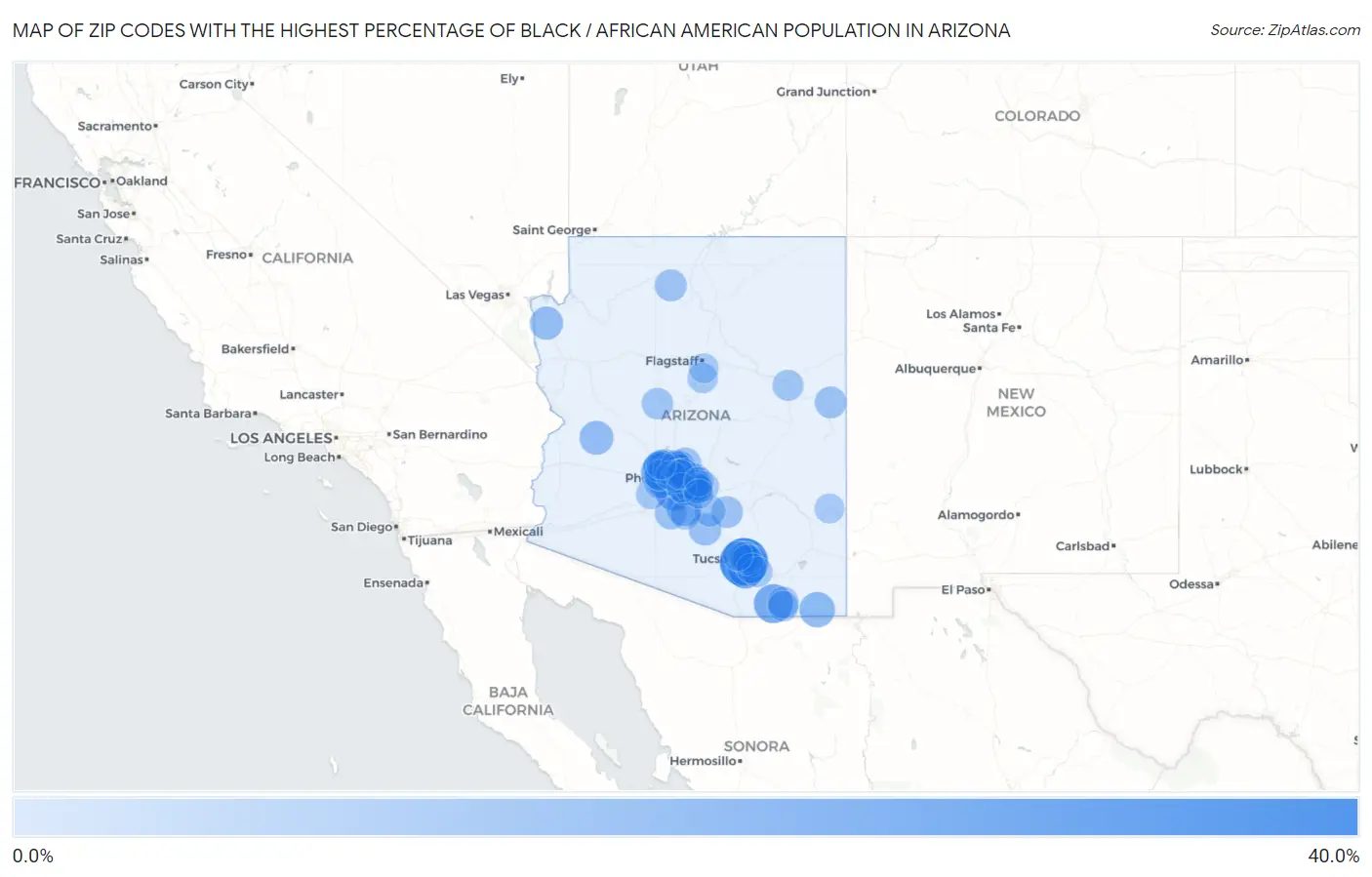 Zip Codes with the Highest Percentage of Black / African American Population in Arizona Map