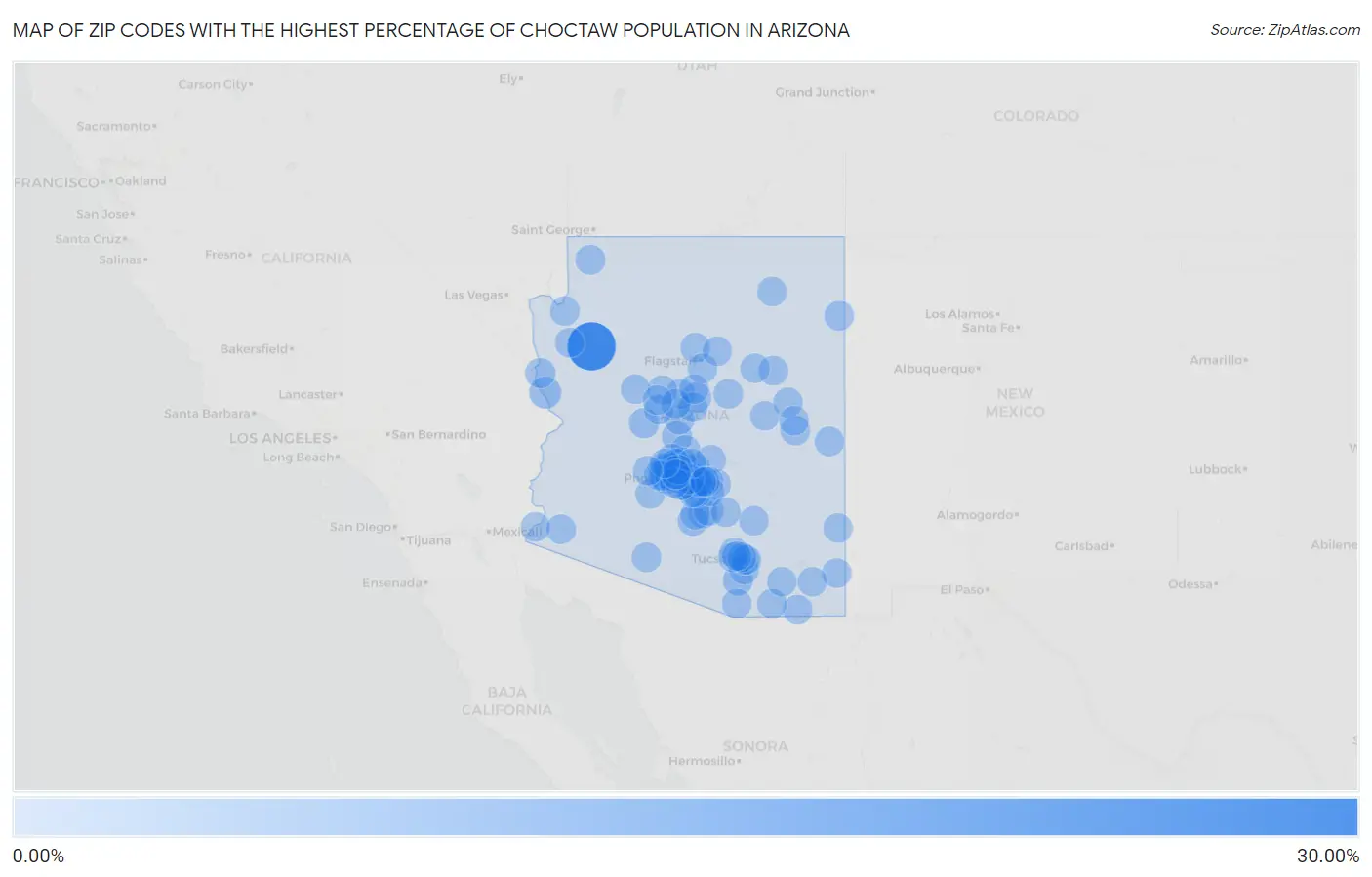 Zip Codes with the Highest Percentage of Choctaw Population in Arizona Map
