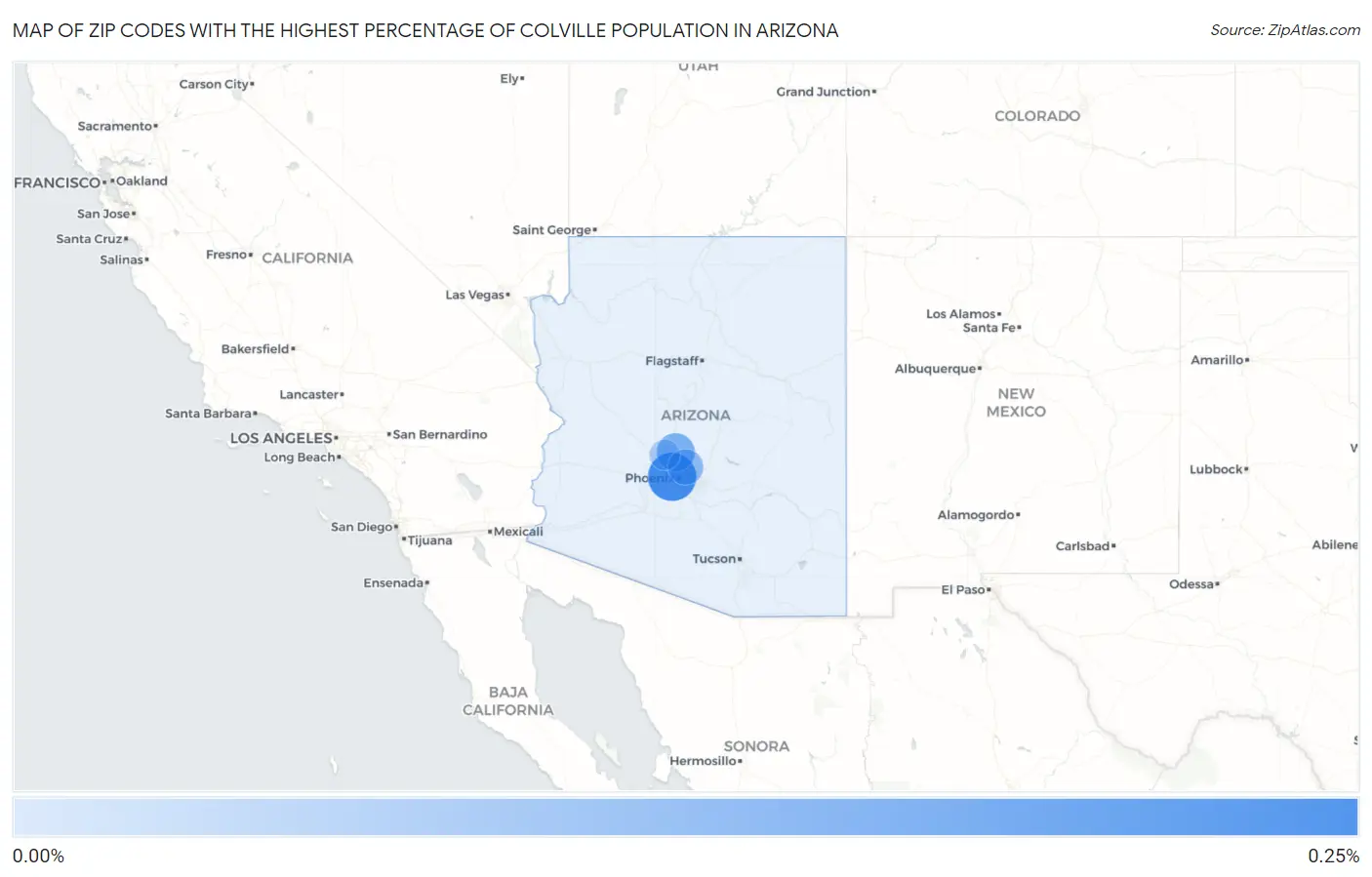 Zip Codes with the Highest Percentage of Colville Population in Arizona Map