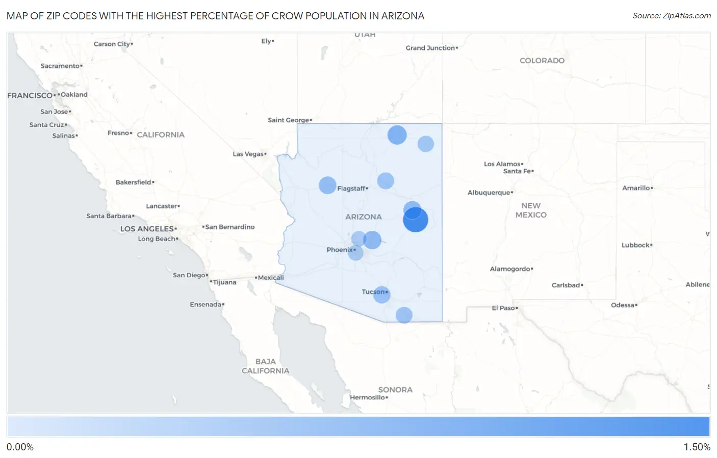 Zip Codes with the Highest Percentage of Crow Population in Arizona Map