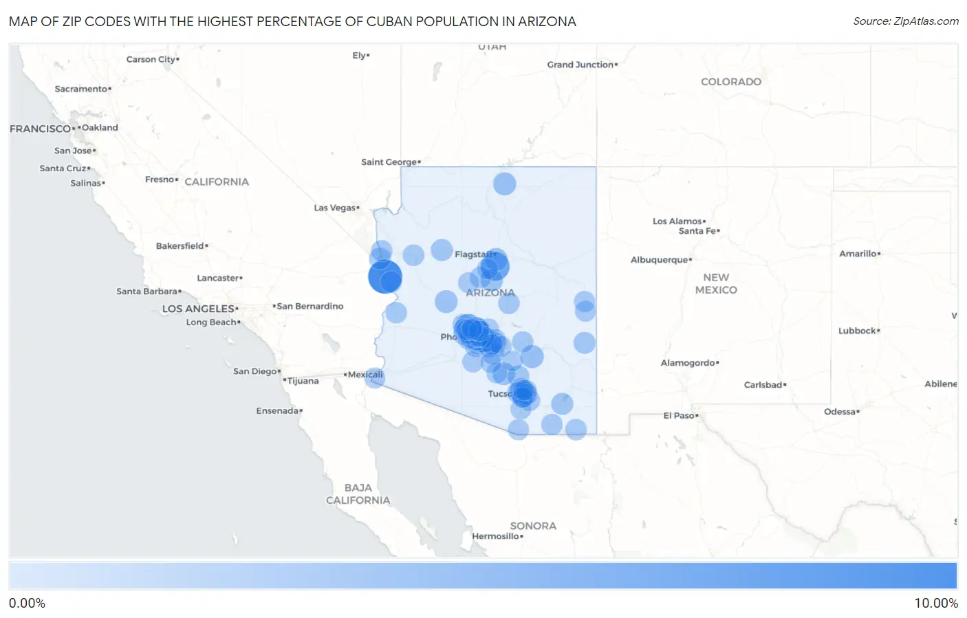Zip Codes with the Highest Percentage of Cuban Population in Arizona Map