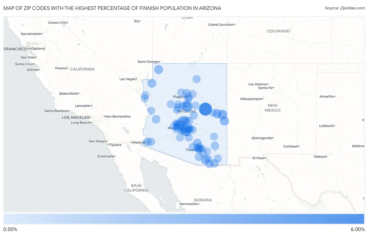 Zip Codes with the Highest Percentage of Finnish Population in Arizona Map