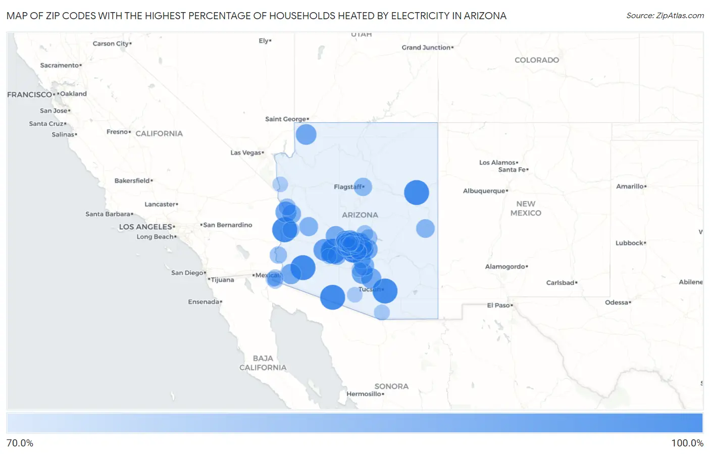 Zip Codes with the Highest Percentage of Households Heated by Electricity in Arizona Map