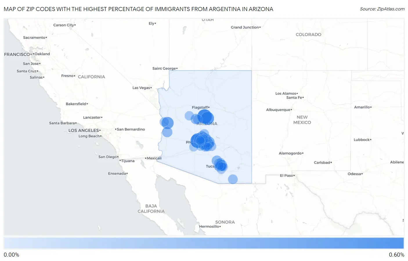 Zip Codes with the Highest Percentage of Immigrants from Argentina in Arizona Map