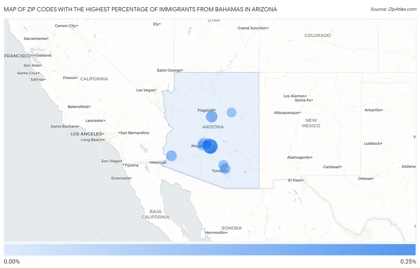 Zip Codes with the Highest Percentage of Immigrants from Bahamas in Arizona Map