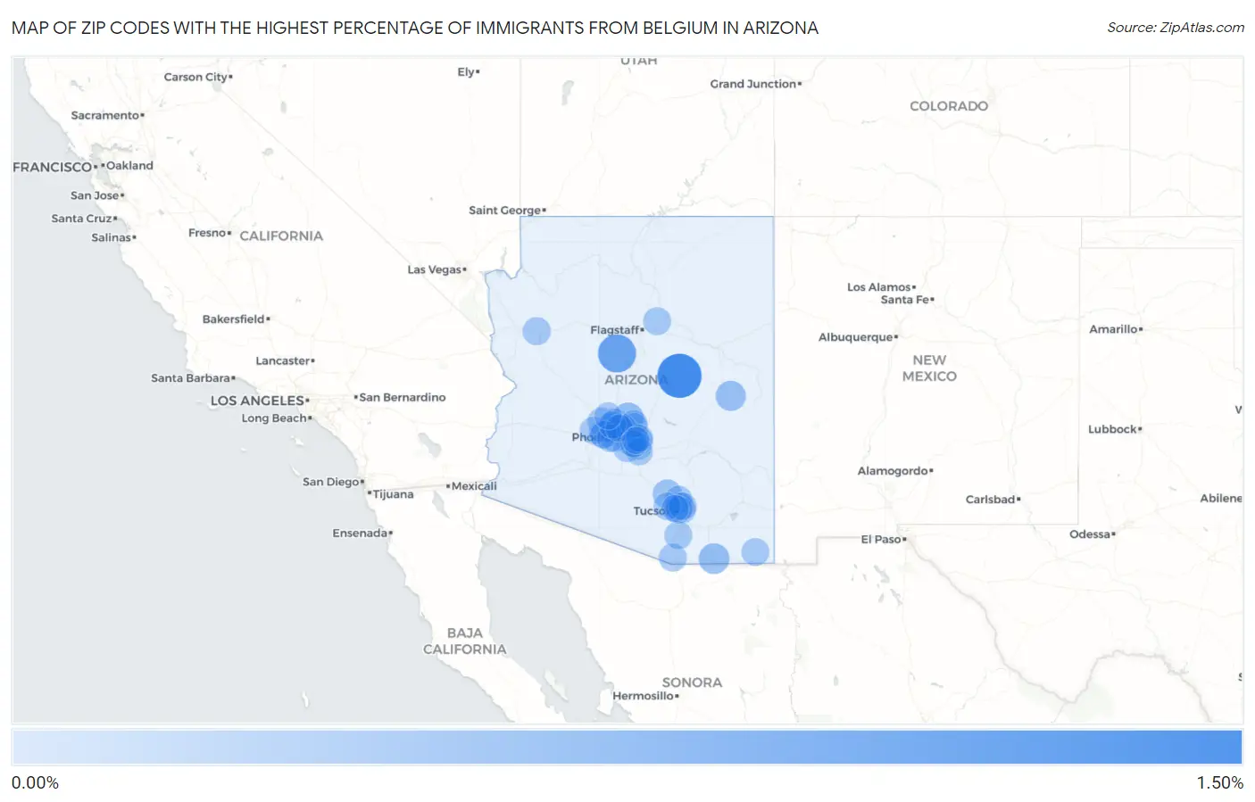 Zip Codes with the Highest Percentage of Immigrants from Belgium in Arizona Map