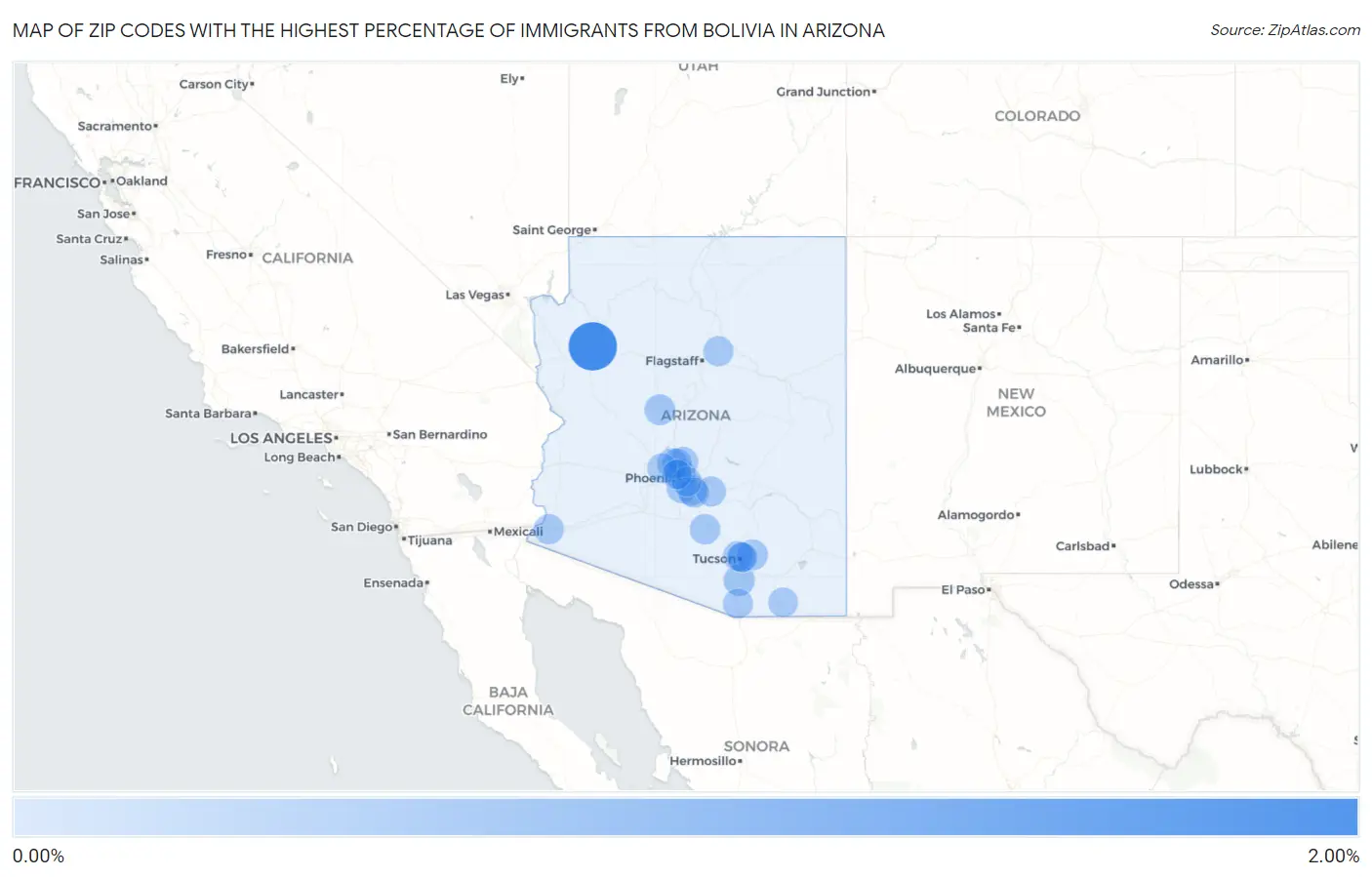 Zip Codes with the Highest Percentage of Immigrants from Bolivia in Arizona Map