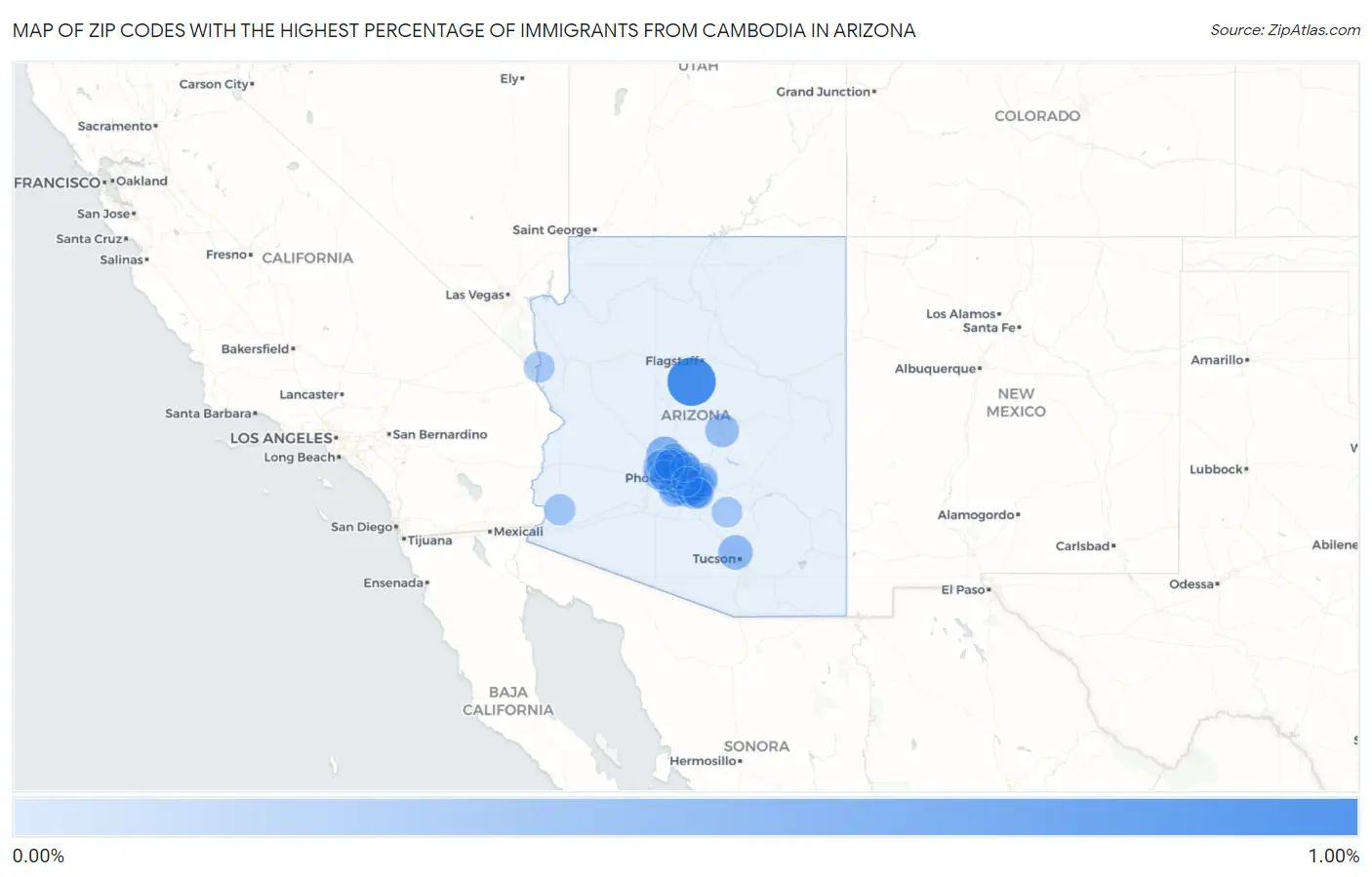 Zip Codes with the Highest Percentage of Immigrants from Cambodia in Arizona Map
