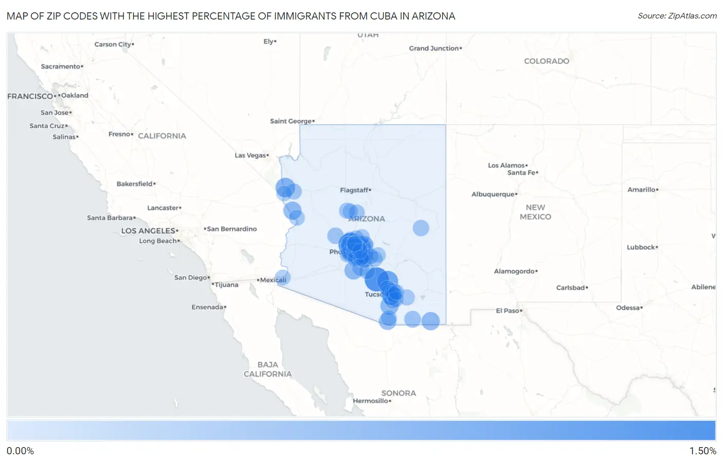 Zip Codes with the Highest Percentage of Immigrants from Cuba in Arizona Map