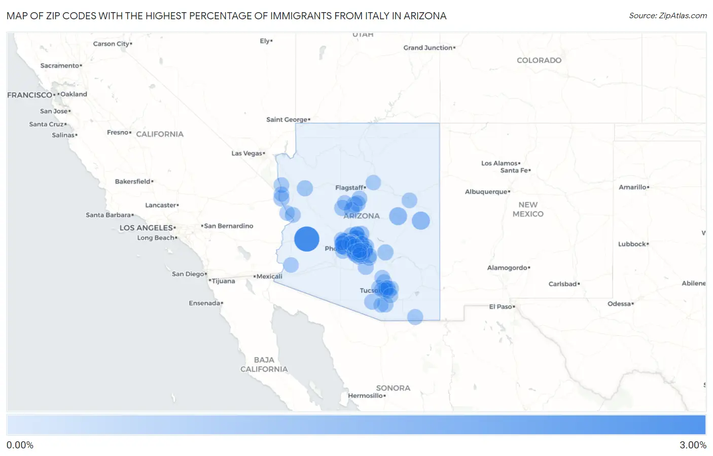 Zip Codes with the Highest Percentage of Immigrants from Italy in Arizona Map