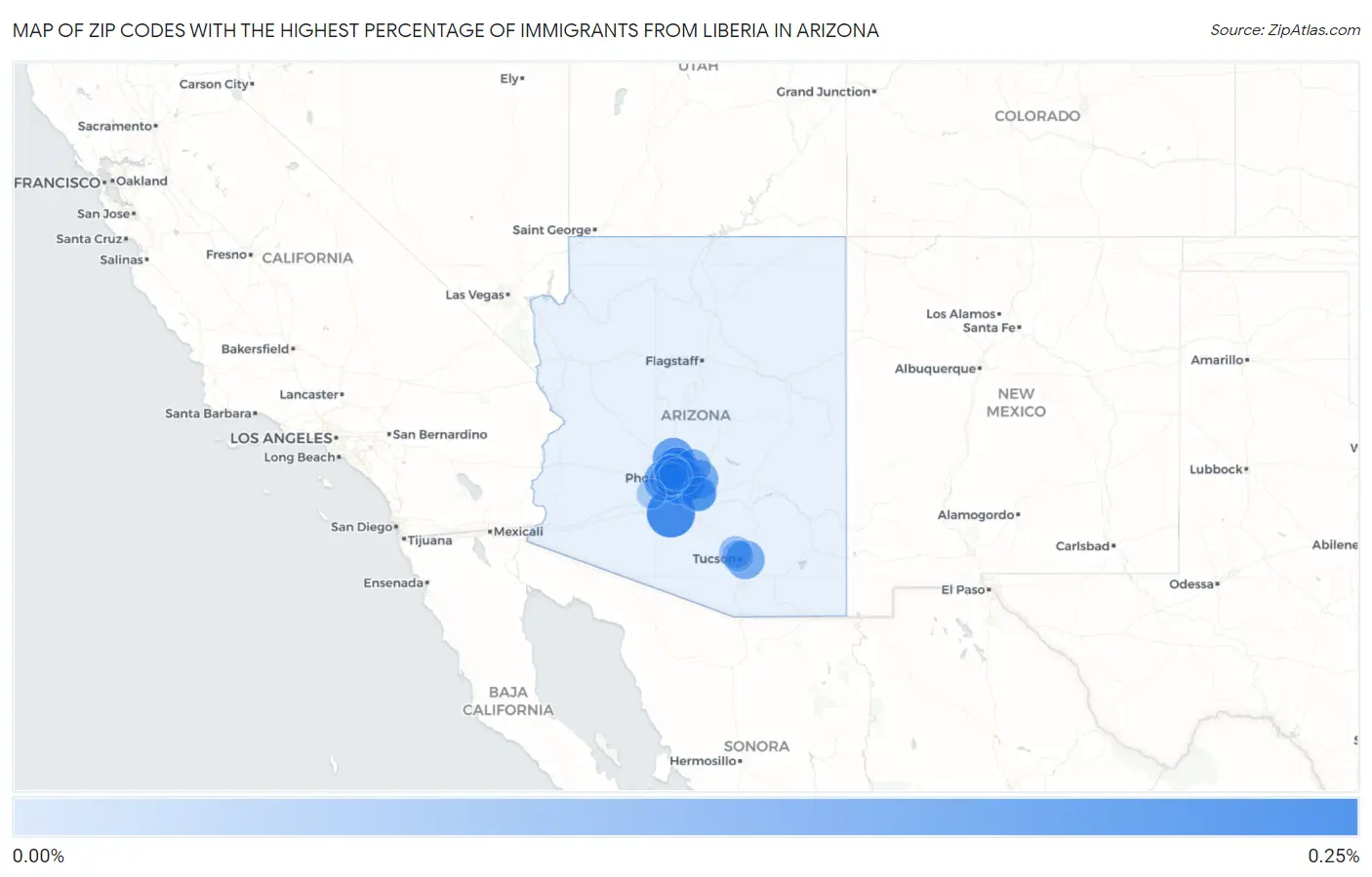 Zip Codes with the Highest Percentage of Immigrants from Liberia in Arizona Map