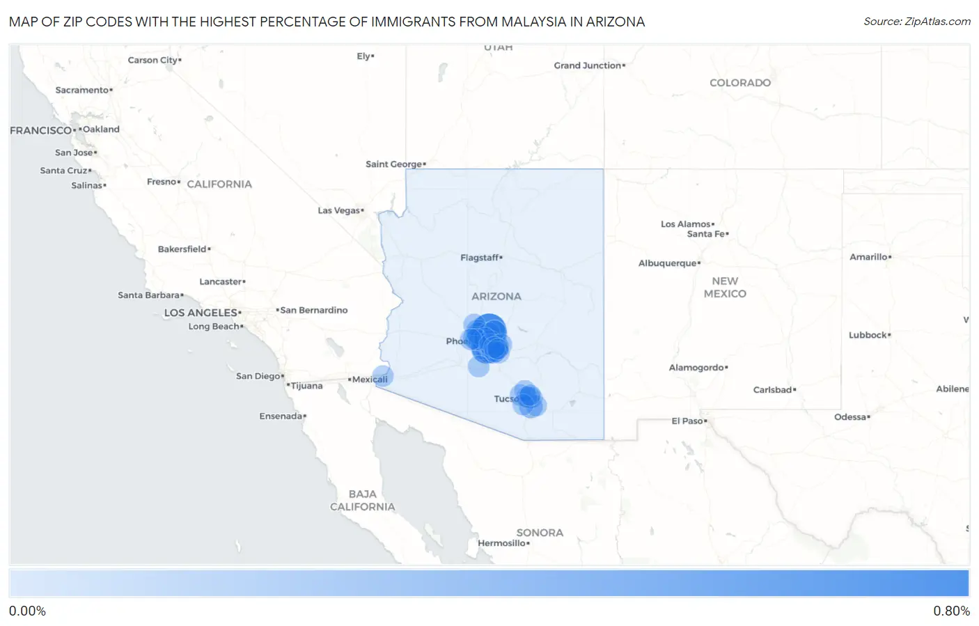 Zip Codes with the Highest Percentage of Immigrants from Malaysia in Arizona Map