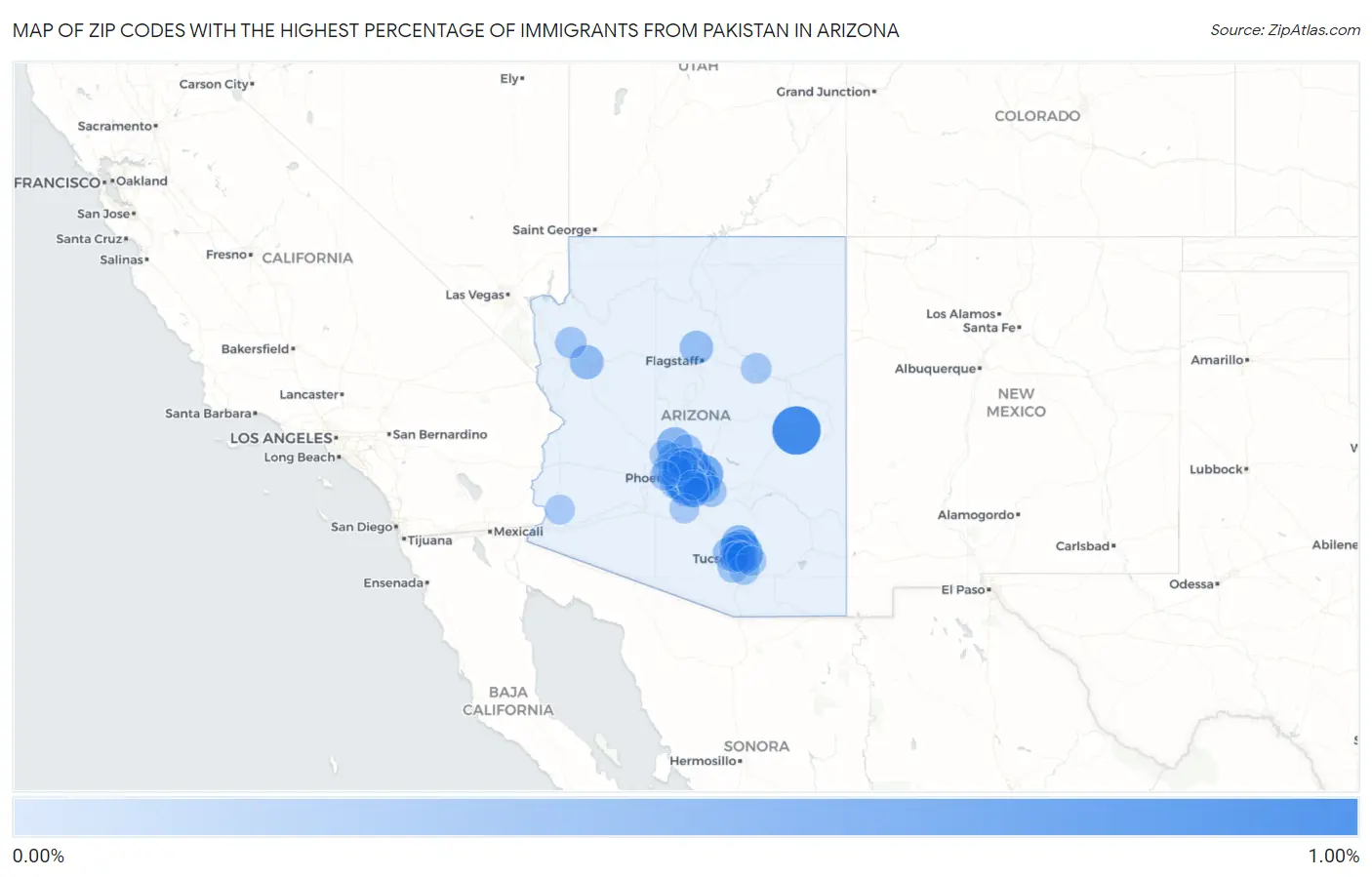 Zip Codes with the Highest Percentage of Immigrants from Pakistan in Arizona Map
