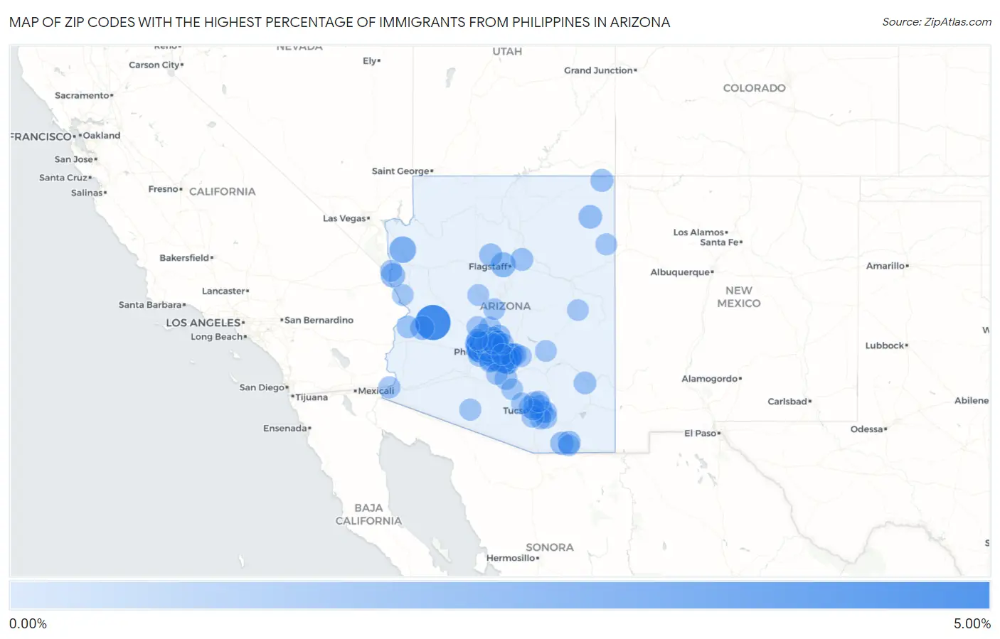 Zip Codes with the Highest Percentage of Immigrants from Philippines in Arizona Map