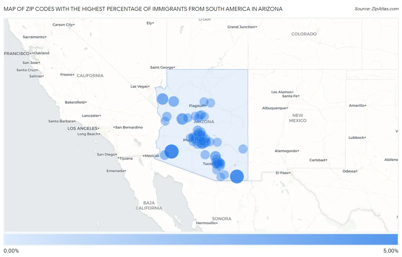 Zip Codes with the Highest Percentage of Immigrants from South America in Arizona Map