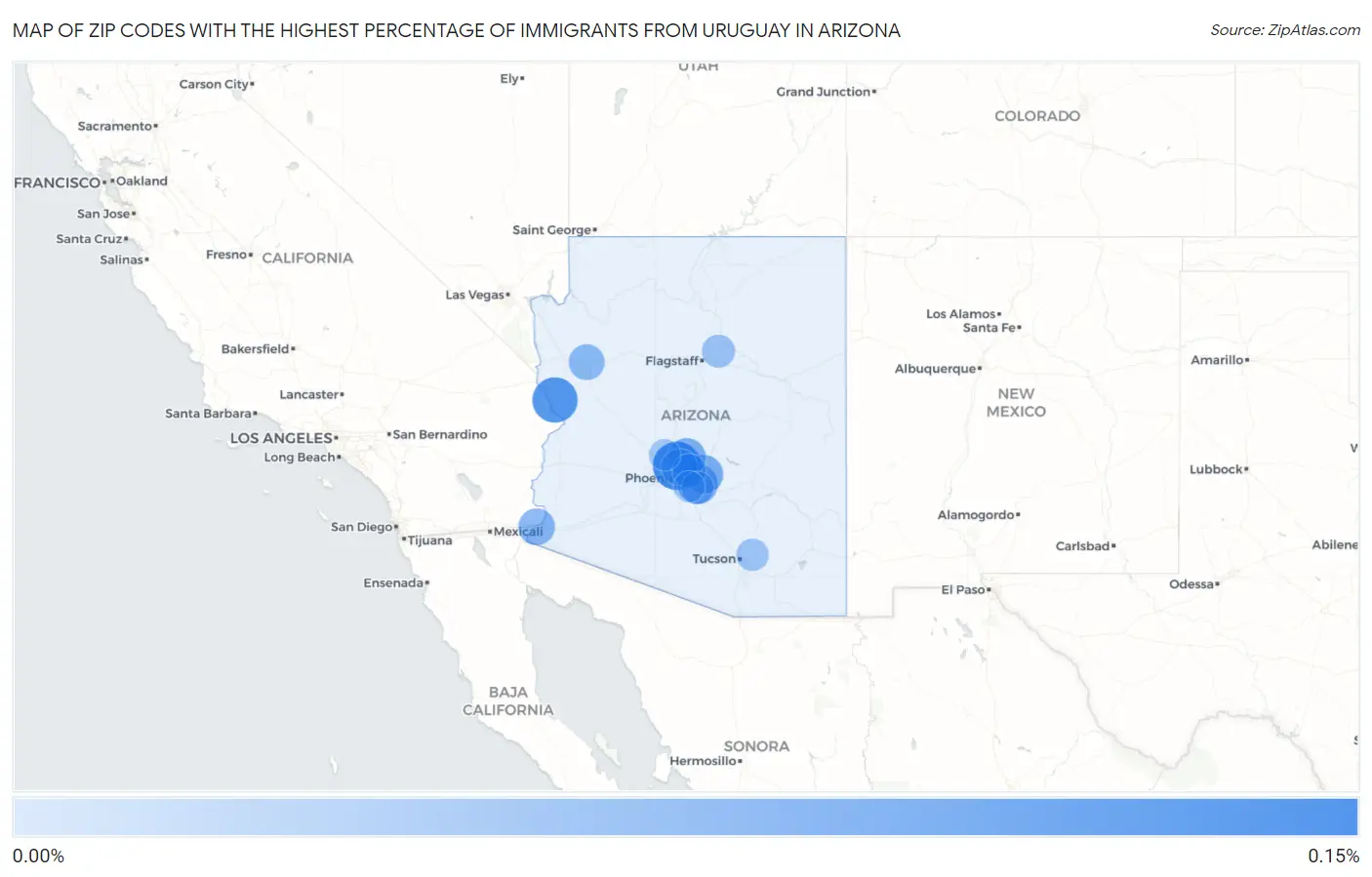 Zip Codes with the Highest Percentage of Immigrants from Uruguay in Arizona Map