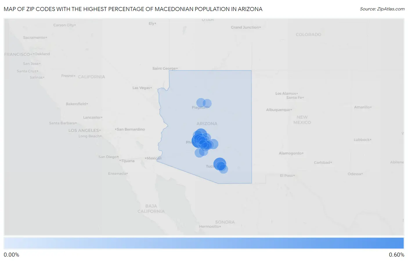 Zip Codes with the Highest Percentage of Macedonian Population in Arizona Map