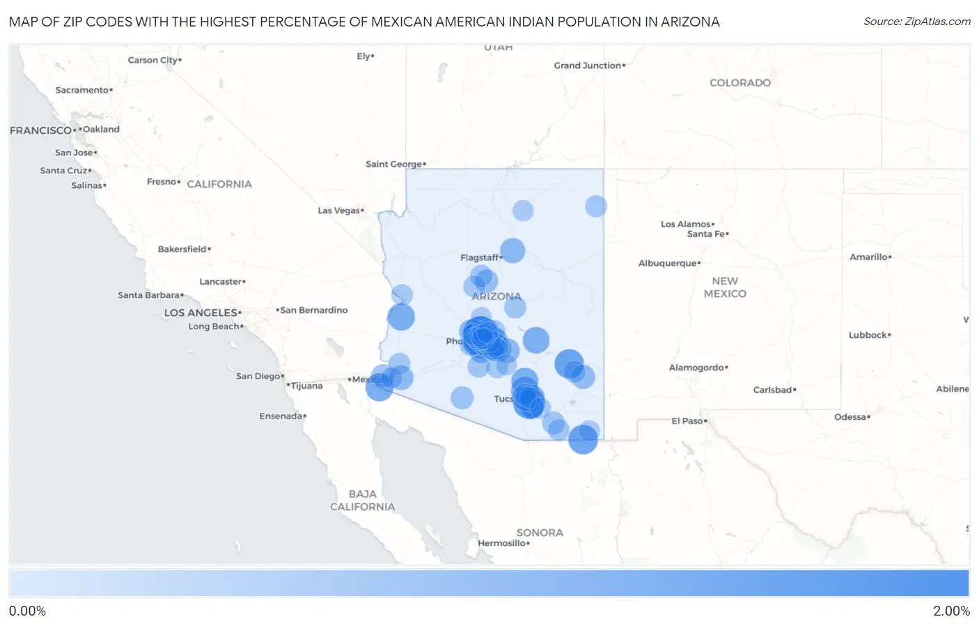Zip Codes with the Highest Percentage of Mexican American Indian Population in Arizona Map