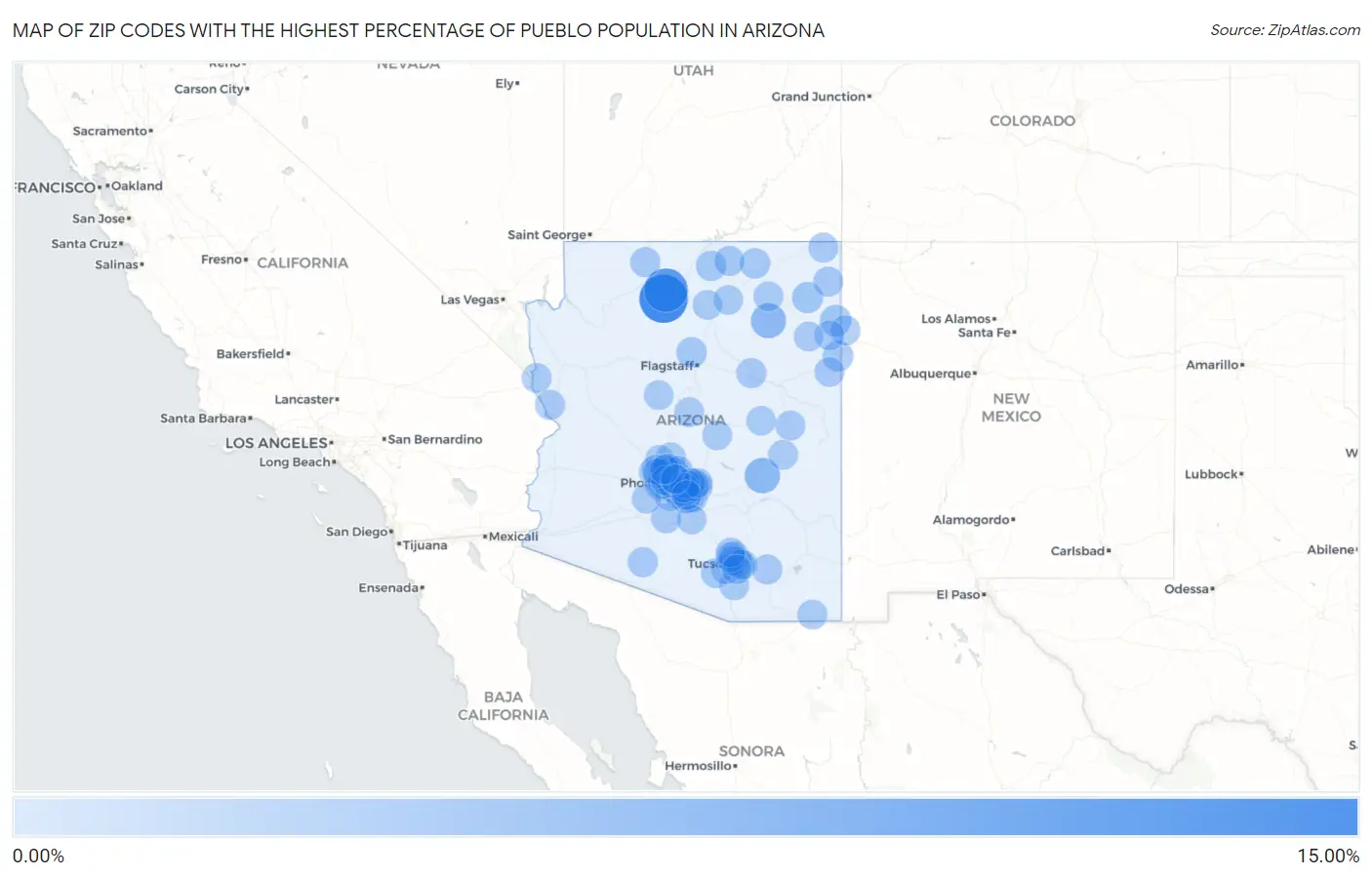 Zip Codes with the Highest Percentage of Pueblo Population in Arizona Map