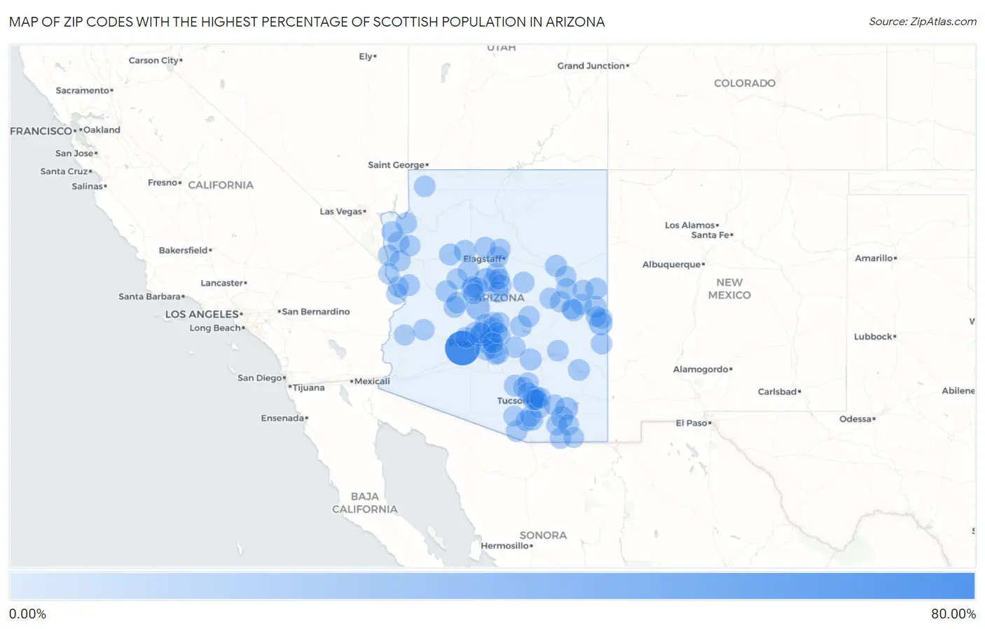 Zip Codes with the Highest Percentage of Scottish Population in Arizona Map