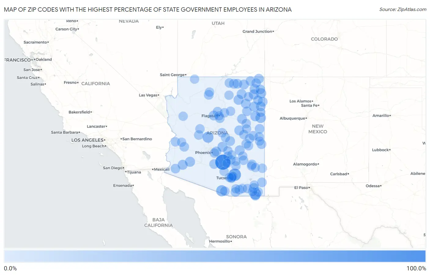 Zip Codes with the Highest Percentage of State Government Employees in Arizona Map