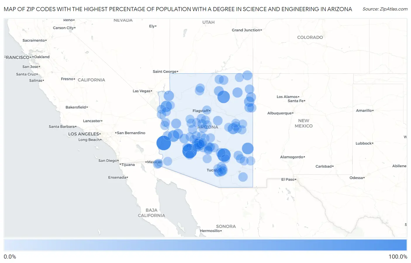 Zip Codes with the Highest Percentage of Population with a Degree in Science and Engineering in Arizona Map