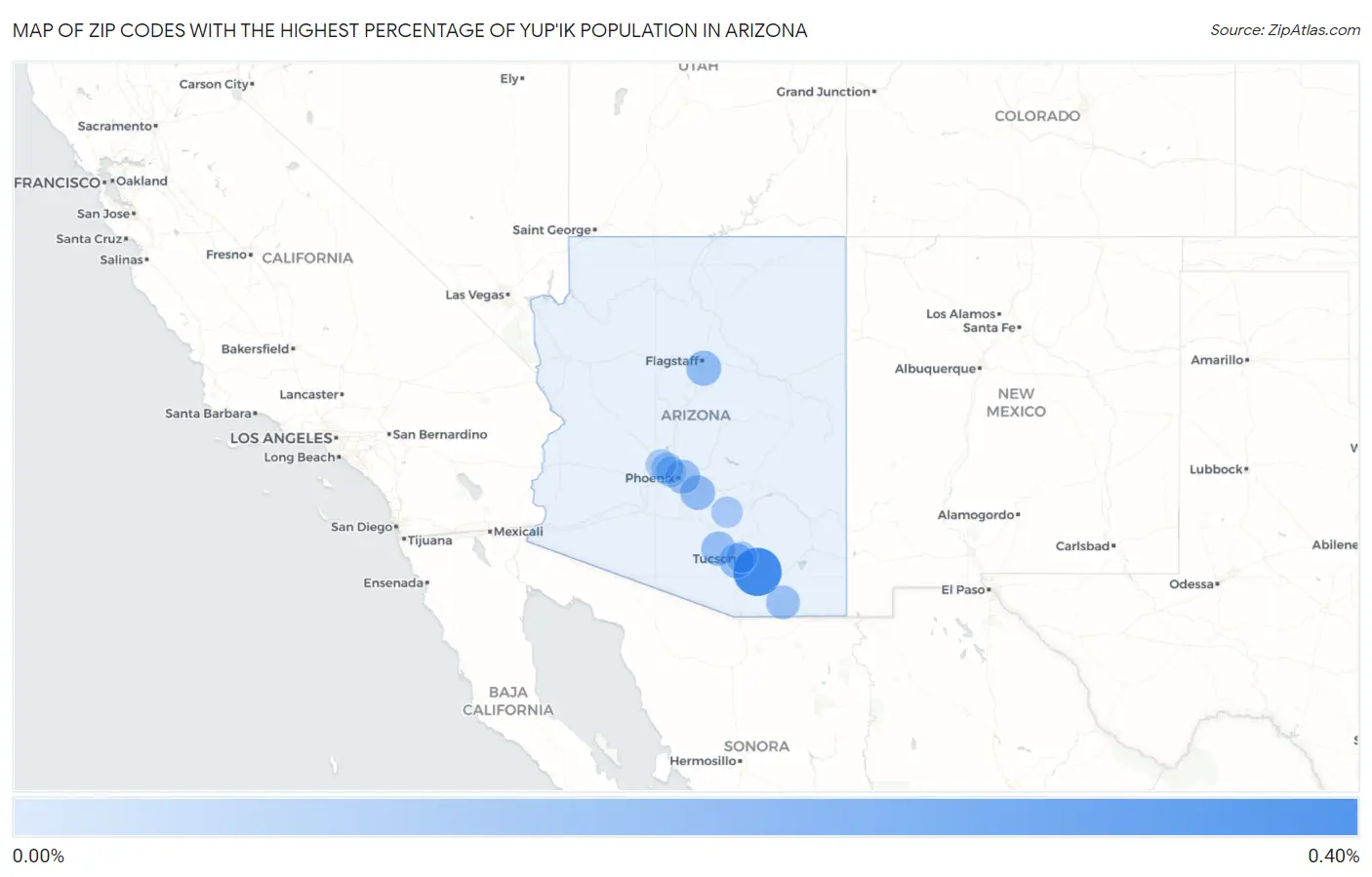 Zip Codes with the Highest Percentage of Yup'ik Population in Arizona Map