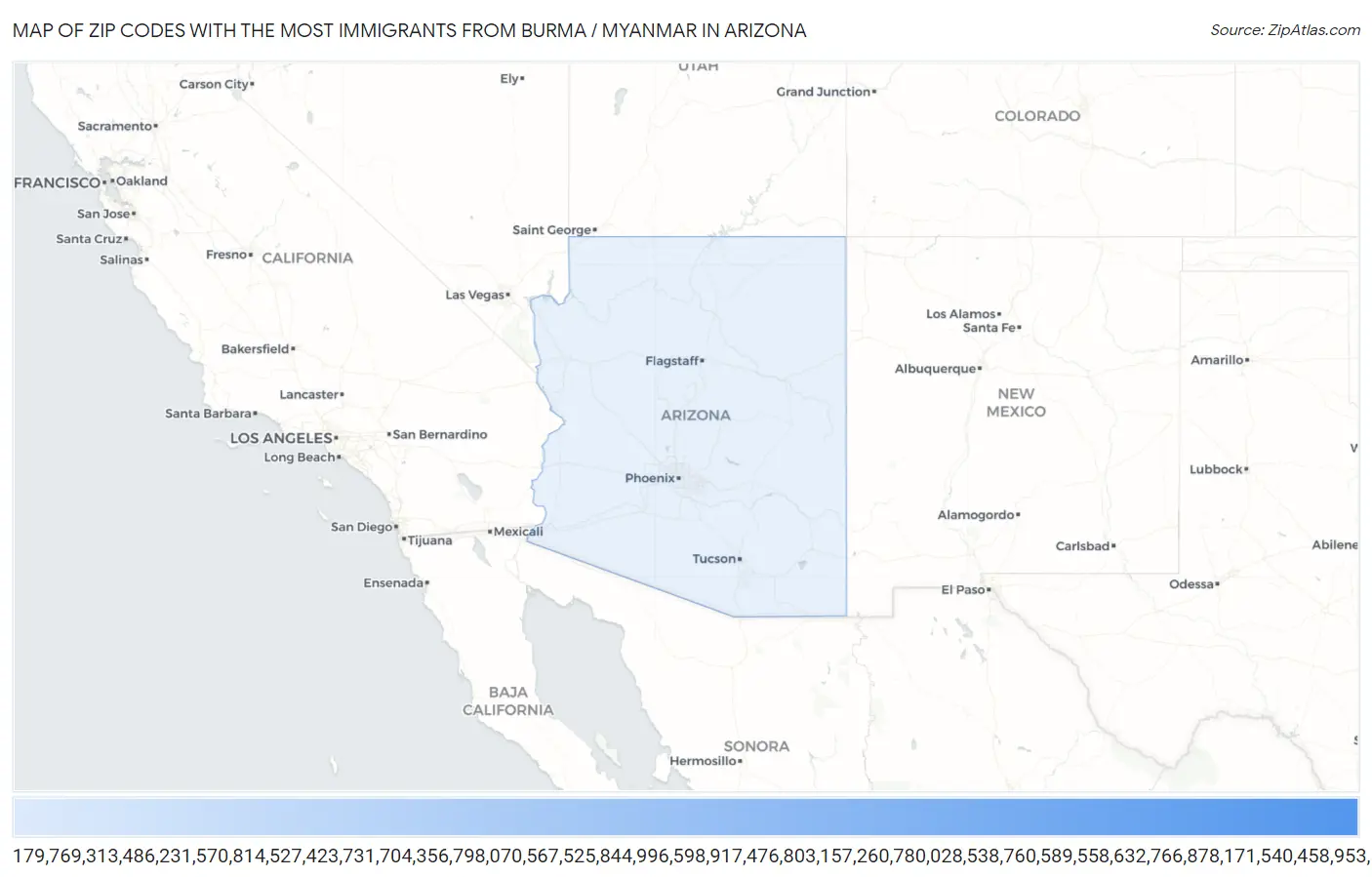 Zip Codes with the Most Immigrants from Burma / Myanmar in Arizona Map