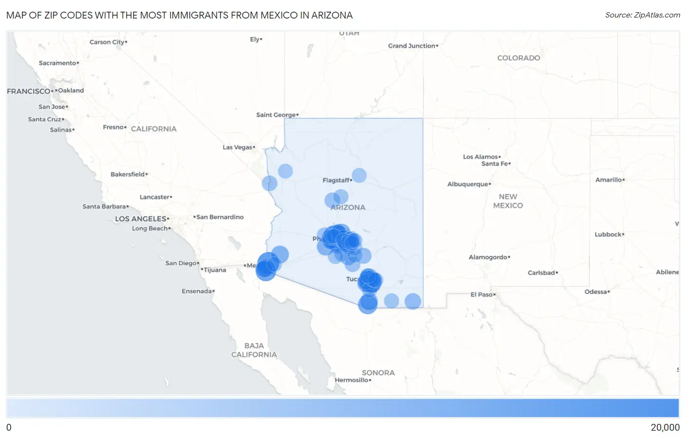Zip Codes with the Most Immigrants from Mexico in Arizona Map