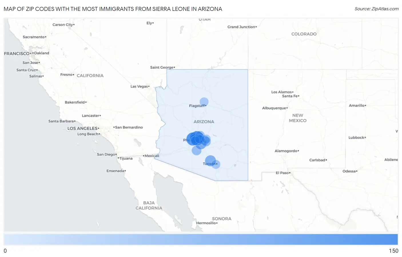 Zip Codes with the Most Immigrants from Sierra Leone in Arizona Map