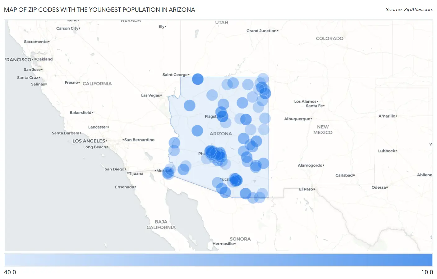 Zip Codes with the Youngest Population in Arizona Map