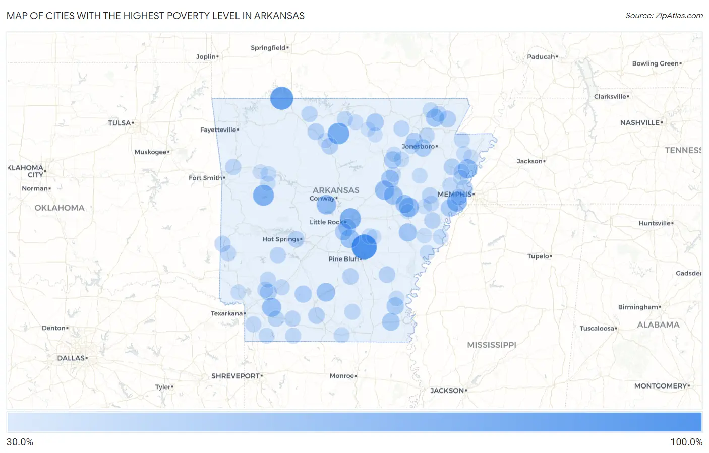 Cities with the Highest Poverty Level in Arkansas Map