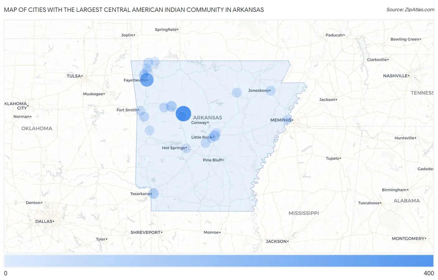 Cities with the Largest Central American Indian Community in Arkansas Map