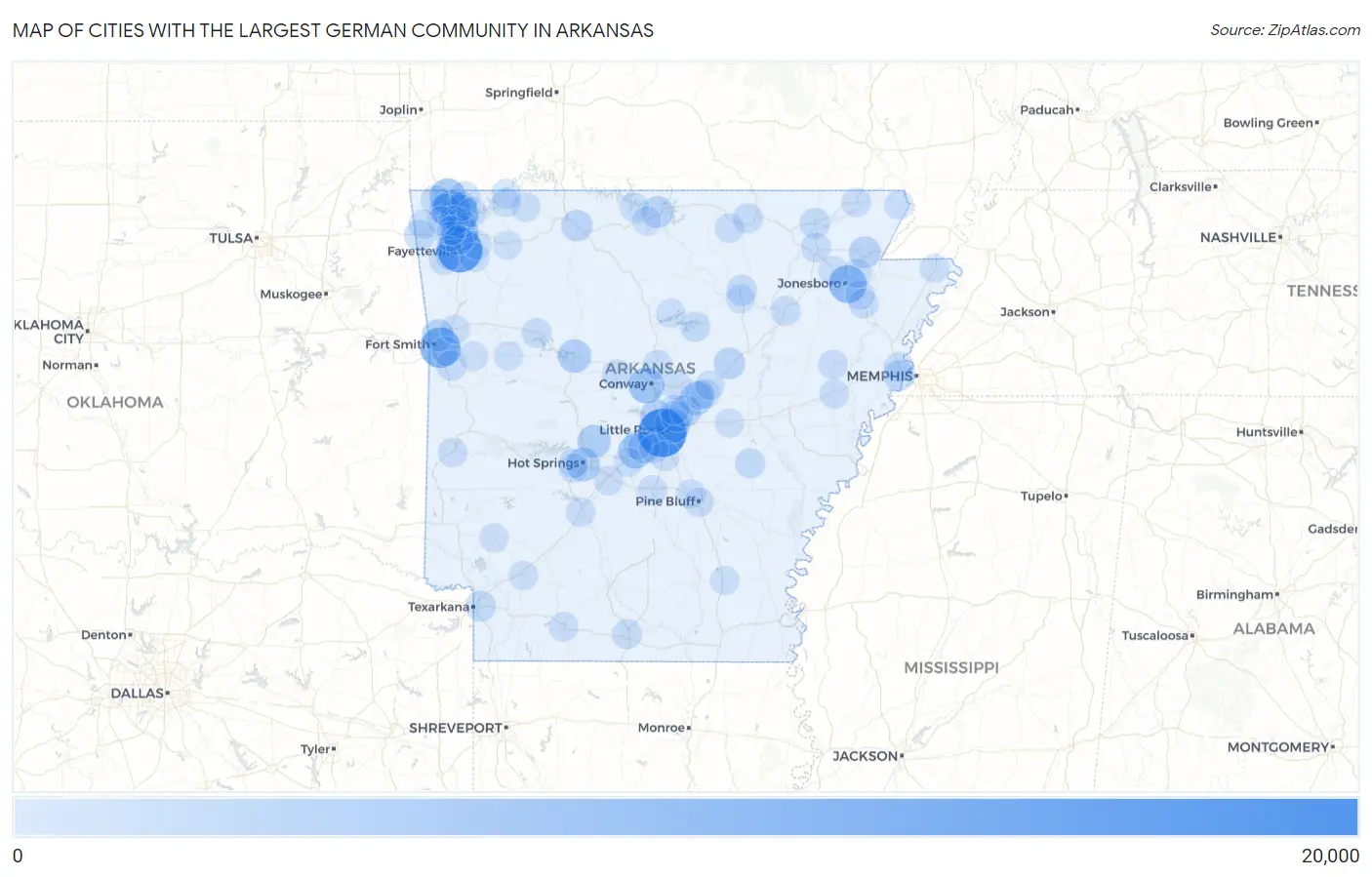 Cities with the Largest German Community in Arkansas Map