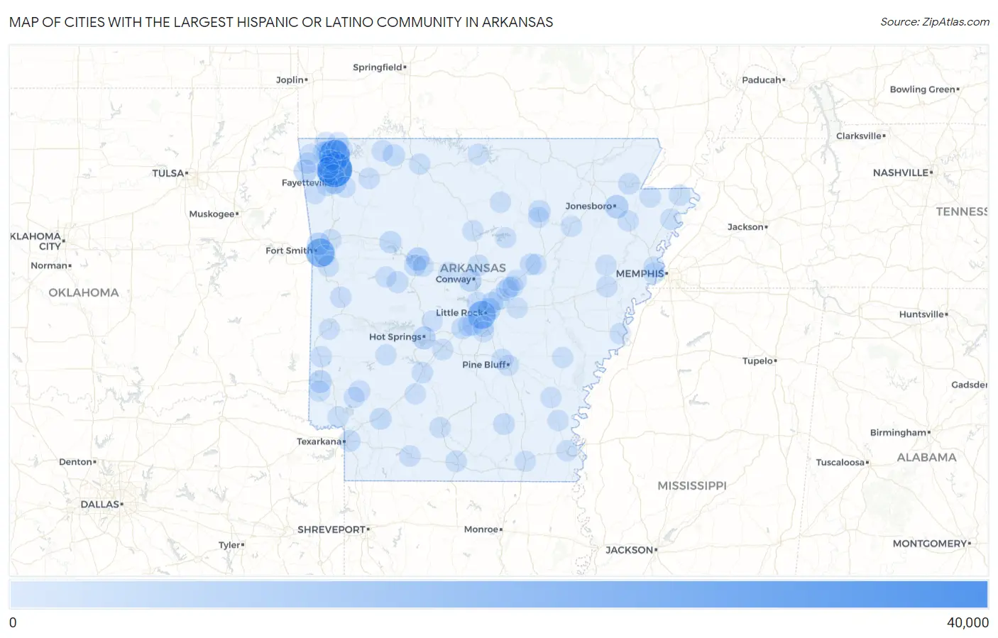 Cities with the Largest Hispanic or Latino Community in Arkansas Map
