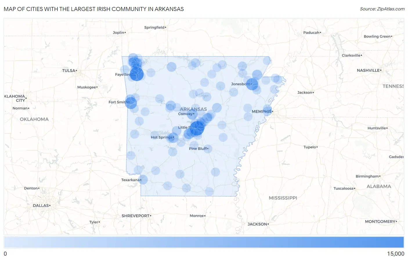 Cities with the Largest Irish Community in Arkansas Map
