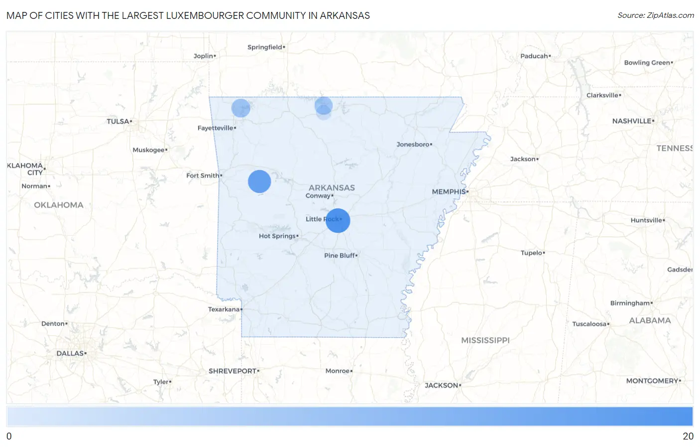 Cities with the Largest Luxembourger Community in Arkansas Map
