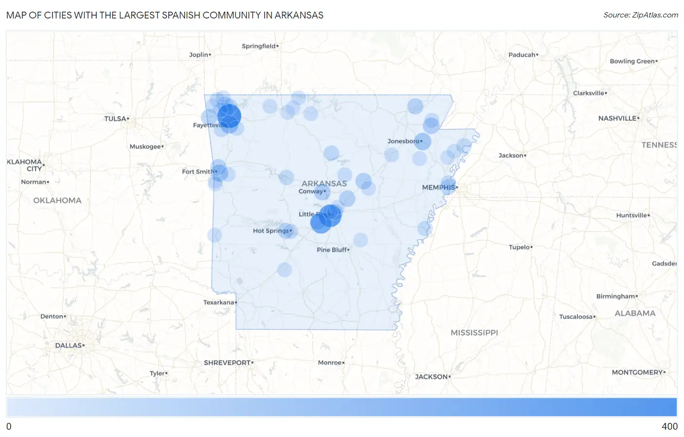 Cities with the Largest Spanish Community in Arkansas Map