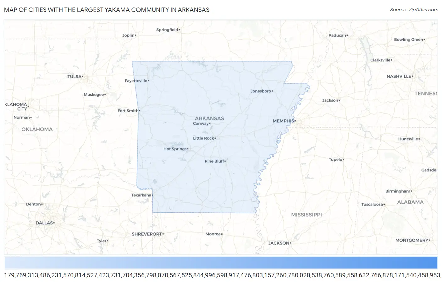 Cities with the Largest Yakama Community in Arkansas Map