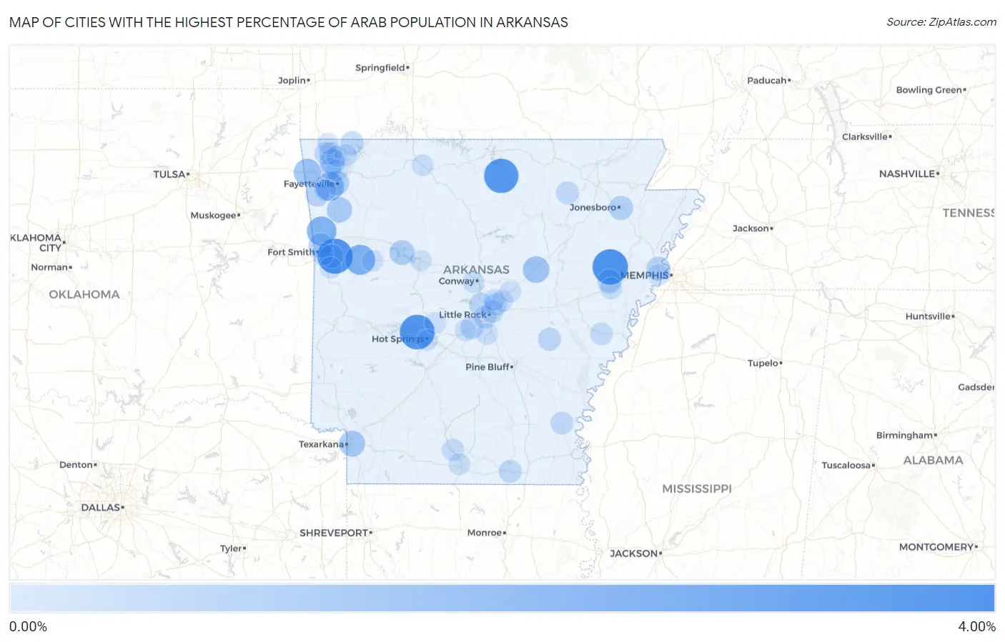 Cities with the Highest Percentage of Arab Population in Arkansas Map