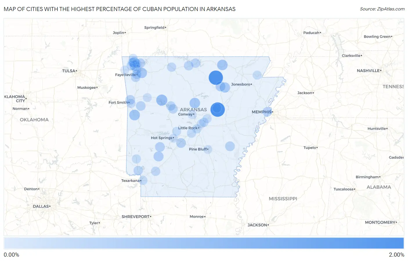 Cities with the Highest Percentage of Cuban Population in Arkansas Map