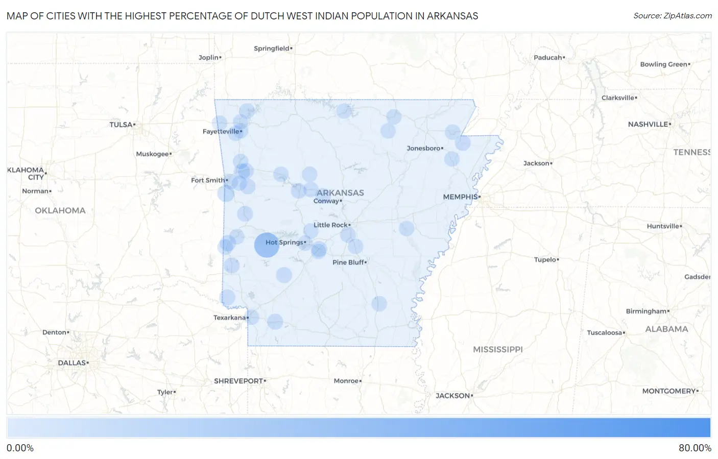 Cities with the Highest Percentage of Dutch West Indian Population in Arkansas Map
