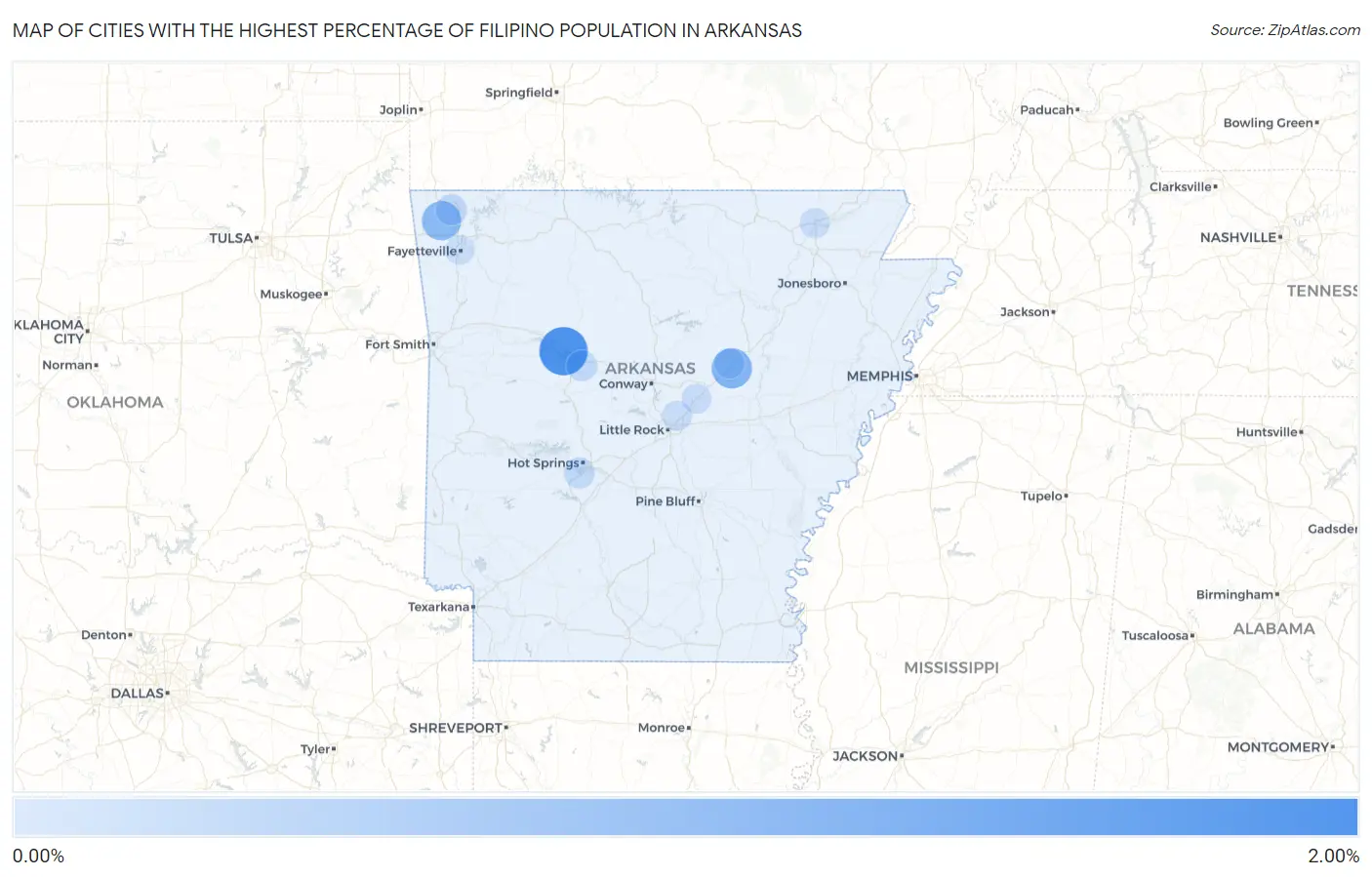 Cities with the Highest Percentage of Filipino Population in Arkansas Map