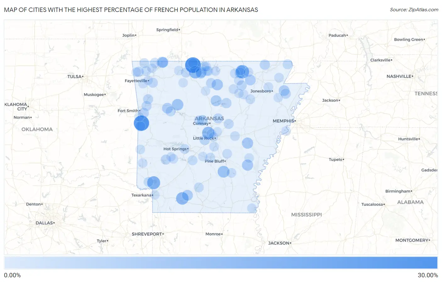 Cities with the Highest Percentage of French Population in Arkansas Map