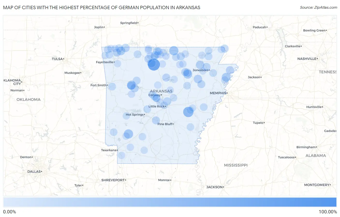 Cities with the Highest Percentage of German Population in Arkansas Map