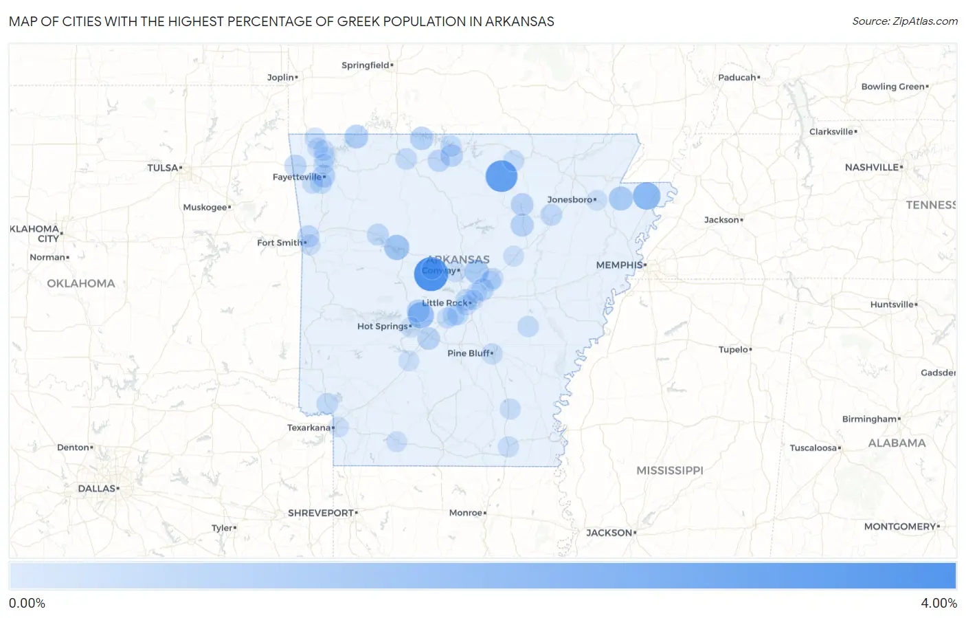Cities with the Highest Percentage of Greek Population in Arkansas Map