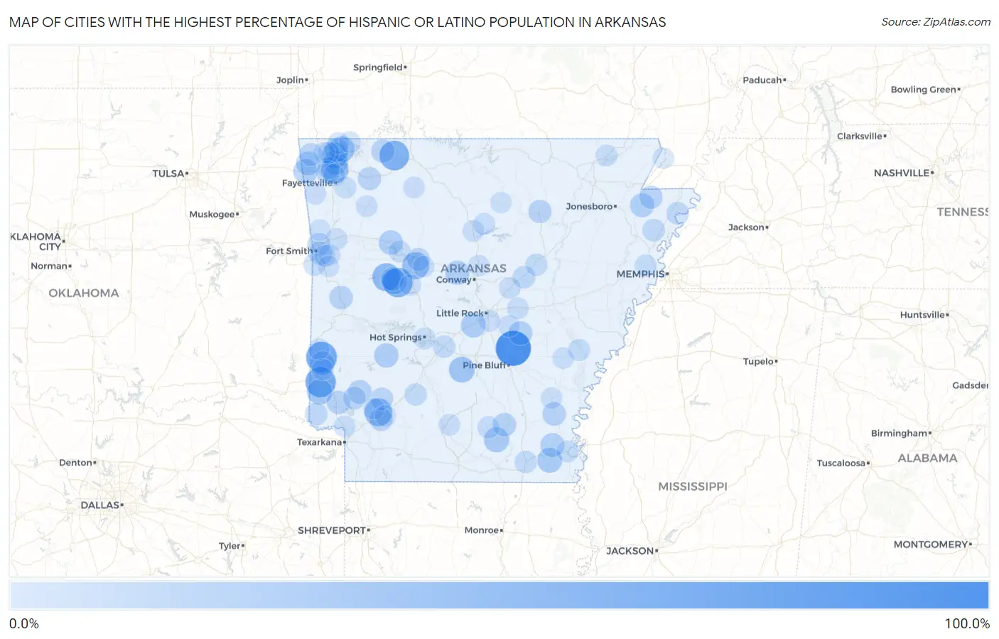 Cities with the Highest Percentage of Hispanic or Latino Population in Arkansas Map