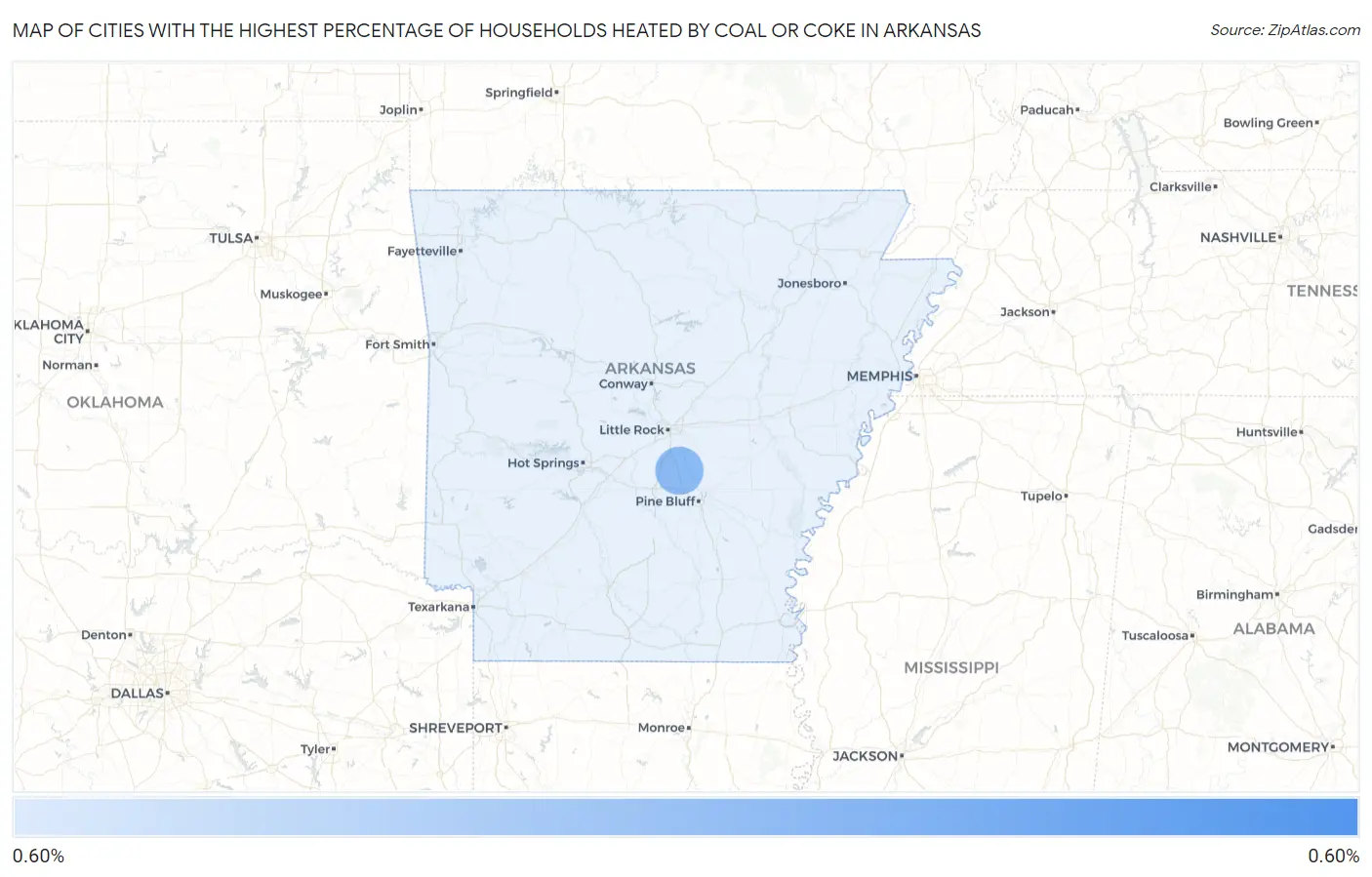 Cities with the Highest Percentage of Households Heated by Coal or Coke in Arkansas Map