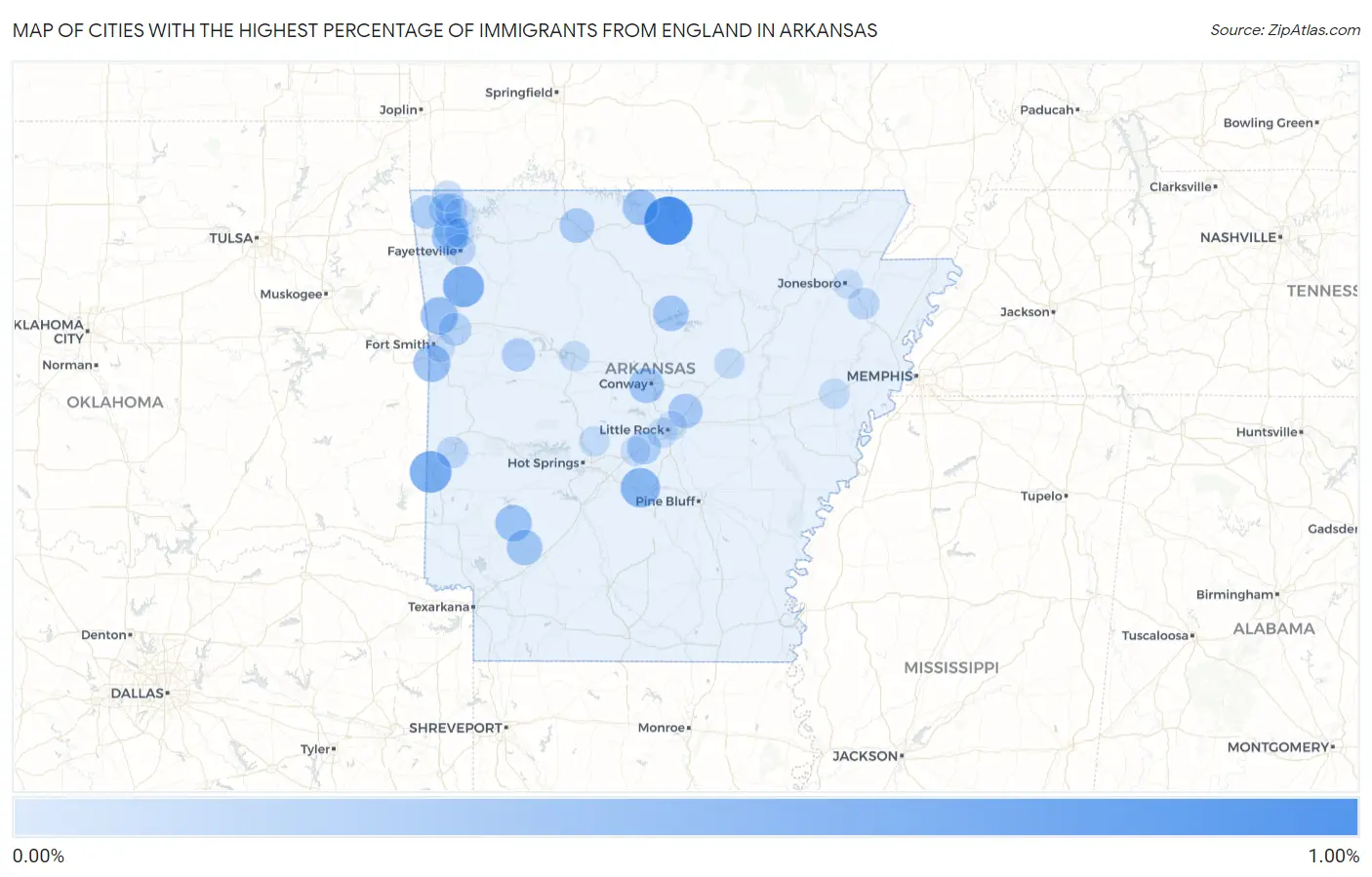 Cities with the Highest Percentage of Immigrants from England in Arkansas Map