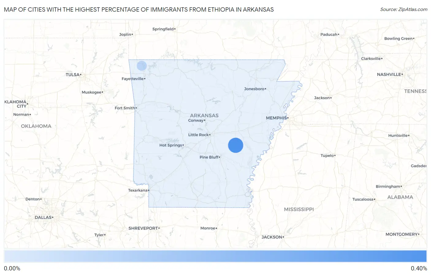 Cities with the Highest Percentage of Immigrants from Ethiopia in Arkansas Map